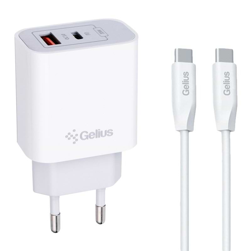 Сетевое зарядное устройство Gelius Merge GP-HC060 GAN USB+Type-C 35W (QC/PD/PPS) + кабель One GP-UCN012 Type-C to Type-C 1m (102932)